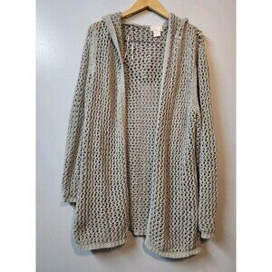 Artelier Nicole Miller Cardigan Sweater L Sage Open Knit Coastal Beach Hippie